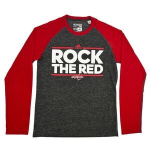 Washington Capitals Shirt Men's M Gray Red adidas‎ Tee Rock The Red NHL